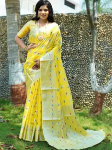 Areca Designer Ethnic Motifs Zari Linen Blend Banarasi Saree