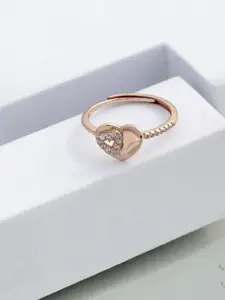 DIAVO Rose Gold Plated 925 Sterling Silver Stones Studded Finger Ring