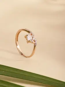 DIAVO 925 Sterling Silver Rose Gold-Plated CZ-Stone Studded Penelope Charm Finger Ring