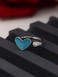 DIAVO 925 Sterling Silver Rhodium Plated Stones Studded Mio Cuore Adjustable Finger Ring