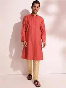 Fabindia Woven Design Band Collar Straight Kurta