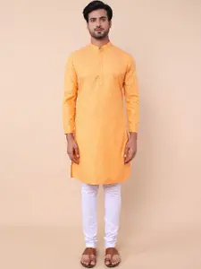 NAMASKAR Geometric Self Design Mandarin Collar Straight Kurta