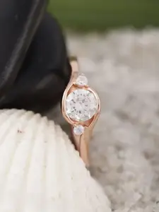 DIAVO 925 Sterling Silver Rose Gold-Plated CZ-Stone Studded Pandora Charm Finger Ring