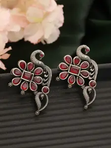 Jazz and Sizzle Silver-Plated Peacock Shaped Drop Earrings