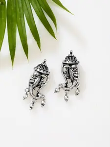 Sangria Silver-Plated Oxidised Aarambh Miniature Vinayaka Drop Earrings