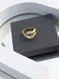 DIAVO 925 Sterling Silver Gold-Plated Crossover Adjustable Finger Ring