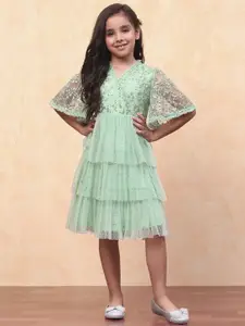 Biba Flared Sleeve Net Formal Fit & Flare Girls Dress