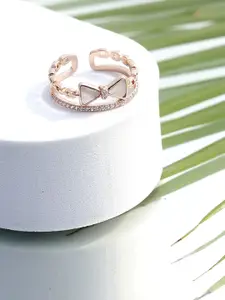 DIAVO 92.5 Sterling Sliver Rhodium Plated Stone Studded Glimmering Bow Layered Finger Ring