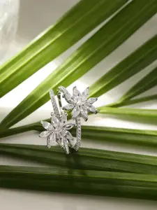 DIAVO 925 Sterling Silver Rhodium Plated Stone Studded Trinket Finger Ring