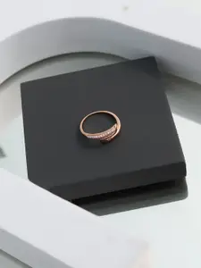 DIAVO 925 Sterling Silver Rose Gold-Plated Stone Studded Finger Ring