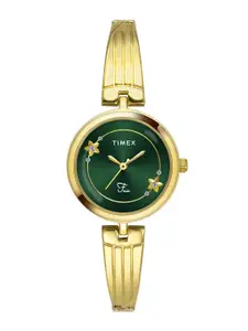 Timex Women Brass Embellished Dial & Stainless Steel Bracelet Style Straps Watch TWEL19801