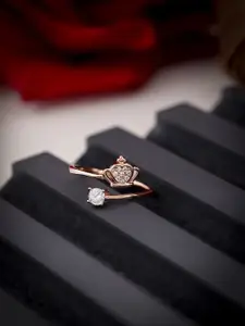 DIAVO 925 Sterling Silver Rose Gold-Plated Stone Studded Finger Ring