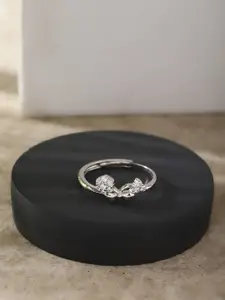 DIAVO 925 Sterling Silver Rhodium-Plated Stone Studded Finger Ring