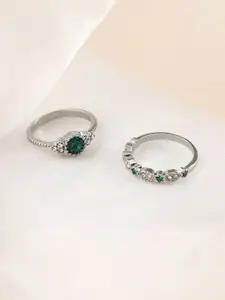 SOHI Set Of 2 Silver-Plated Stones-Studded Finger Rings