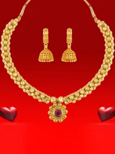 Heer Collection Gold Plated Artificial Stones Studded Thushi Choker Necklace With Jhumkas