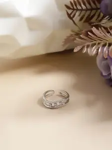 DIAVO 925 Sterling Silver Rhodium-Plated Stone Studded Rogue Rhapsody Finger Ring