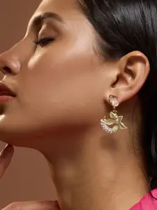 SOHI The Fleur Gold-Plated Stones Studded Floral Drop Earrings