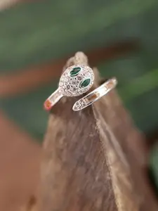 DIAVO 925 Sterling Silver Rhodium Plated Stone Studded Garter Finger Ring