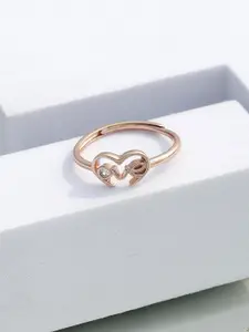 DIAVO 925 Sterling Silver Rose Gold-Plated Stone Studded Love Enveloped Finger Ring