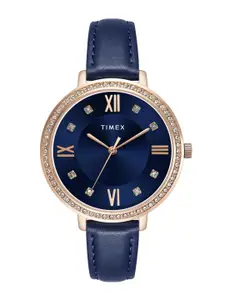 Timex Women Embellished Dial & Leather Straps Analogue Watch TWEL14712