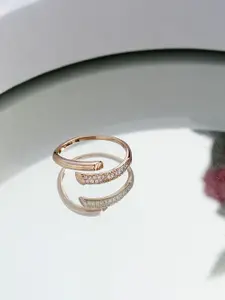 DIAVO 925 Sterling Silver Rose Gold-Plated Stone Studded Finger Ring