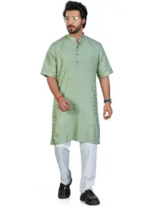 Authentics Striped Mandarin Collar Regular Fit Pure Cotton Straight Kurta