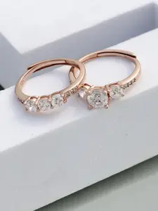 DIAVO Set Of 2 925 Sterling Silver Rose Gold-plated Adjustable Tiara Twin Finger Rings