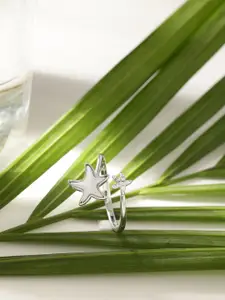 DIAVO 925 Sterling Silver Rhodium Plated Stones Studded Adjustable Finger Ring