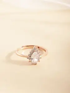 DIAVO Rose Gold Plated 925 Sterling Silver American Diamond Adjustable Finger Ring