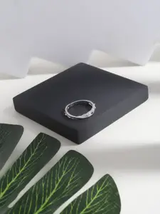 DIAVO 925 Sterling Silver Rhodium-Plated Stone Studded Luciana Layered Finger Ring