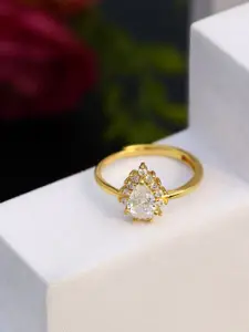 DIAVO 925 Sterling Silver Gold-Plated Stone Studded Finger Ring