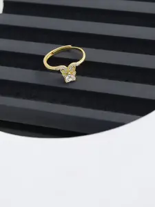 DIAVO 925 Sterling Silver Gold-Plated Stone Studded Finger Ring