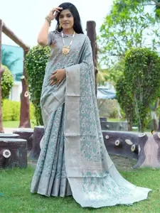 Areca Designer Ethnic Motifs Zari Linen Blend Banarasi Saree