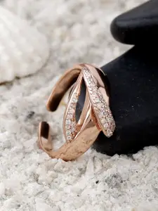 DIAVO 925 Sterling Silver Rose Gold-Plated Stone Studded Finger Ring
