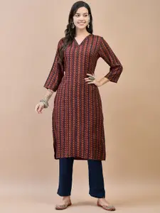 Shree Geometric Printed Sequinned V-Neck Straight Kurta