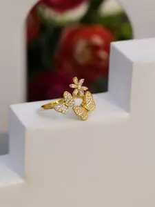 DIAVO Gold Plated 925 Sterling Silver Stone Studded Finger Ring