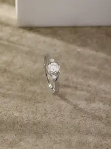 DIAVO Pandora 925 Sterling Silver Rhodium-Plated Stones Studded Adjustable Ring