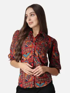 BAESD Women Classic Spread Collar Ethnic Motifs Printed Crepe Casual Shirt