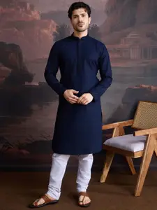 House of Pataudi Geometric Embroidered Chikankari & Sequinned Cotton Straight Kurta