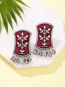 Sangria Red Silver-Plated Warli Patta Chinaaro Ka Drop Earrings