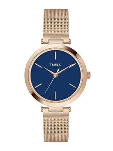 Timex Women Brass Dial & Stainless Steel Bracelet Style Straps Analogue Watch TWEL118SMU03
