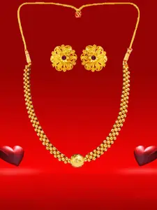 Heer Collection Gold Plated Artificial Stones Studded Thushi Choker Necklace With Studs