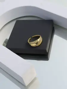 DIAVO 925 Sterling Silver Gold Plated Stones Studded Adjustable Finger Ring