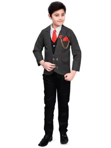BAESD Boys Printed Four-Piece Double-Breasted Shirt, Trousers & Waistcoat With Blazer