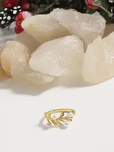 DIAVO 925 Sterling Silver Gold-Plated Beaded Studded Finger Ring