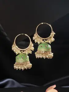 Jazz and Sizzle Gold-Plated Dome Shaped Kundan Studded & Pearls Meenakari Hoop Earrings