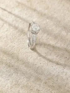 DIAVO 925 Sterling Silver Rhodium-Plated Artificial Stones Studded Finger Ring