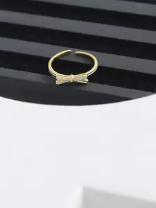 DIAVO 925 Sterling Silver Gold Plated Stone Studded Finger Ring