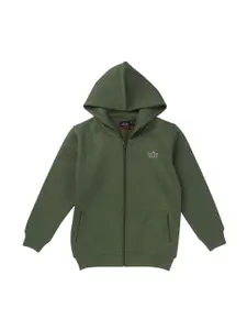 Gini and Jony Boys Cotton Brand Logo Printed Hooded Bomber Jacket