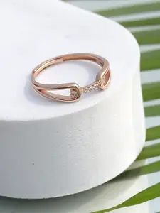DIAVO 925 Sterling Silver Rose Gold-Plated Stone Studded Finger Ring